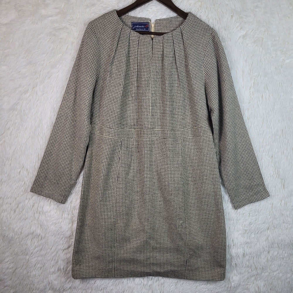 Johnnie-O Beige Mulberry Silk Houndstooth Dress Knee Length Tweed Womens 2XL